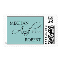 Blue Black Bride Groom Names Wedding Postage