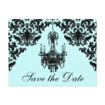 Blue, Black Chandelier Damask Save the Date Card Postcards