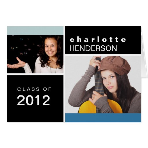 Blue black custom photo graduation announcement greeting card