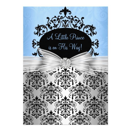 Blue & Black Damask Baby Shower Invitation