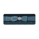 Blue & Black Damask Hearts Bow Bling labels