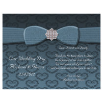 Blue & Black Damask Hearts Bow