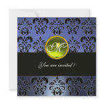 BLUE BLACK  DAMASK MONOGRAM, yellow topaz