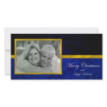 Blue & Black Damask Photo Christmas Card Custom Photo Card