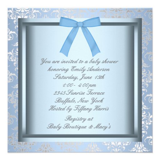 Blue Black Damask Prince Baby Boy Shower Custom Invites