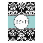 Blue Black Damask RSVP for Square Invitations