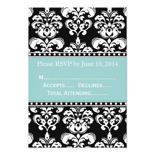 Blue Black Damask RSVP for Square Invitations