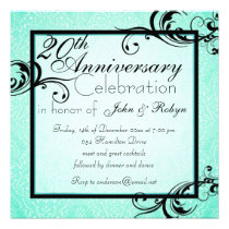 Blue & Black Damask Wedding Anniversary Invitation invitations