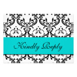 Blue Black Damask Wedding RSVP Custom Invitation