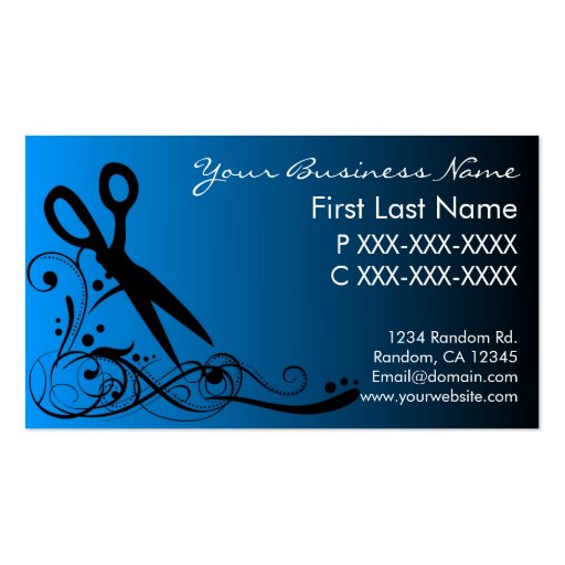 Blue black fade hair cutting business cards (front side)