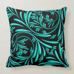 Blue Black Floral Throw Pillow