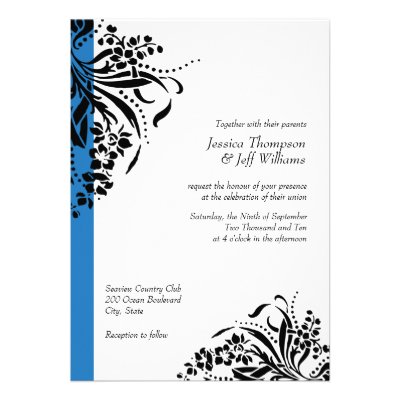 Blue & Black Flourish Wedding Invitations