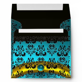 BLUE BLACK GOLD DAMASK TURQUASE AQUAMARINE envelope