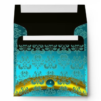 BLUE BLACK GOLD DAMASK TURQUASE AQUAMARINE envelope
