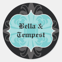 Blue black goth punk name tag wedding favor stickers