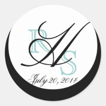 Blue Black Monogram H Wedding Date Labels Stickers