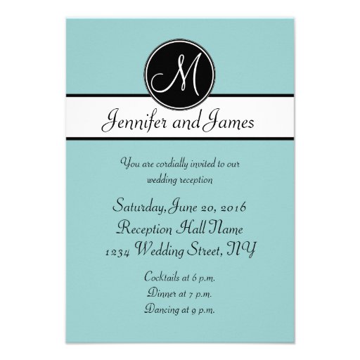 Blue Black Monogram Simple Wedding Reception Cards