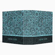 Blue & Black Paisley Retro Pattern-Template 3 Ring Binder