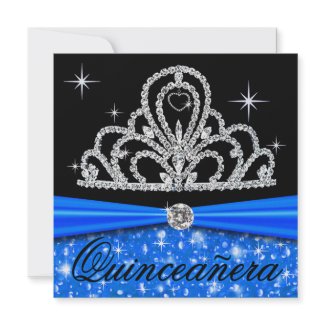 Blue Black Quinceanera Princess Tiara Bling Announcement
