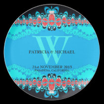 Blue+Black+Red Lacy Wedding Keepsake Plate plates