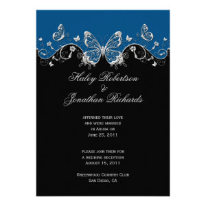 Blue Black Silver Butterflies Post Wedding Personalized Announcement