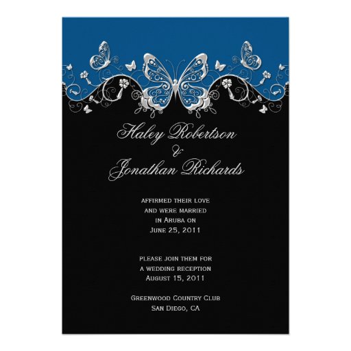 Blue Black Silver Butterflies Post Wedding Personalized Announcement