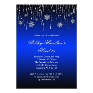 Blue Black Snowflakes Sweet 16 Winter Wonderland Personalized 
Invitation