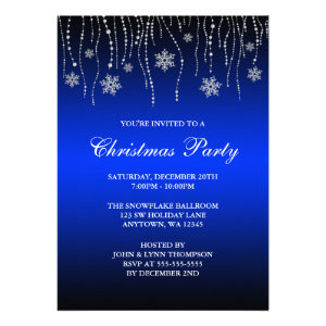 Blue Black Sparkle Snowflakes Christmas Party Personalized Invitations