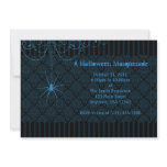 Blue & Black Spider Damask Halloween Invitations