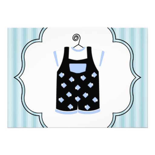 Blue Black Stripes Baby Boy Shower Invitations