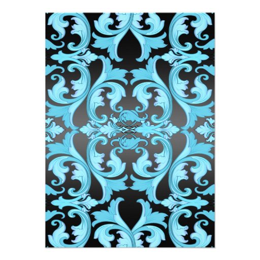 Blue/Black Sweet16 Damask & Tiara Birthday Invite