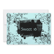 Blue & Black Swirl Sweet Sixteen Party Invitations