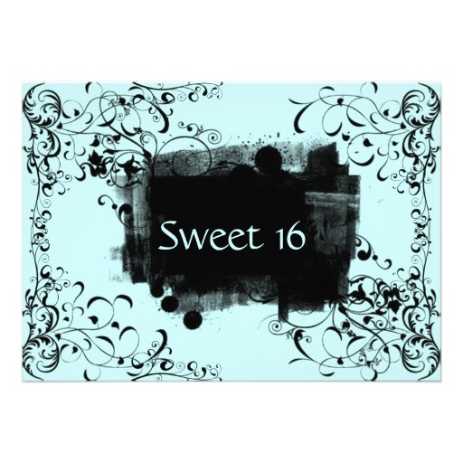 Blue & Black Swirl Sweet Sixteen Party Invitations