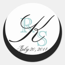 Blue Black Wedding Date Monogram K Labels Stickers