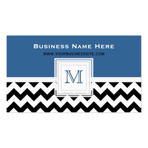 Blue Black White Chevron: Monogram Business Card