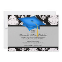Blue, Black, White, Custom Graduation Invitation