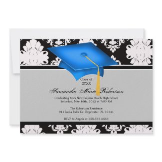 Blue, Black, White, Custom Graduation Invitation invitation Blue, Black, White, Custom Graduation Invitation invitation