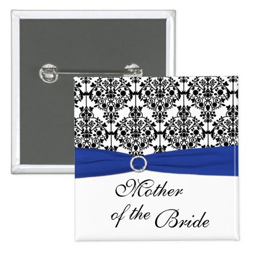 Blue Black White Damask Mother of the Bride Pin