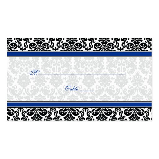 Blue, Black, White Damask Wedding Place Cards Business Card Templates (front side)