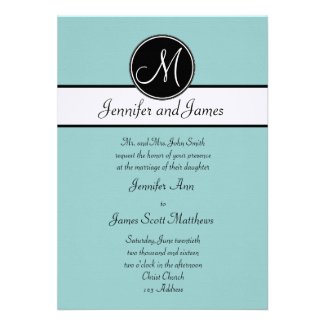 Blue Black White Monogram Wedding Invitations