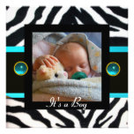 BLUE BLACK WHITE ZEBRA FUR Monogram Photo Template Announcements
