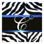 BLUE BLACK WHITE ZEBRA FUR MONOGRAM,Sapphire Personalized Announcement