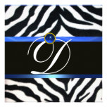 BLUE BLACK WHITE ZEBRA FUR MONOGRAM,Sapphire Invite