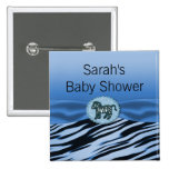 Blue & Black Zebra Glitter Baby Shower buttons