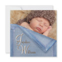 Blue Blanket Brown Boy Photo Birth Announcement invitation