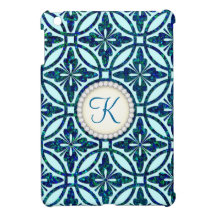 Blue Bling Geometric Pattern Monogram iPad Mini Covers