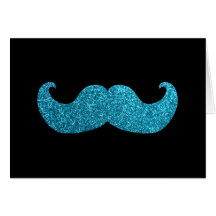 Blue Bling mustache  (Faux Glitter Graphic) Cards