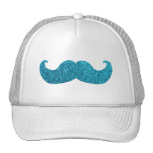 Blue Bling mustache  (Faux Glitter Graphic) Mesh Hat