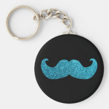 Blue Bling mustache  (Faux Glitter Graphic) Key Chains