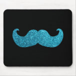 Blue Bling mustache  (Faux Glitter Graphic) Mouse Pads